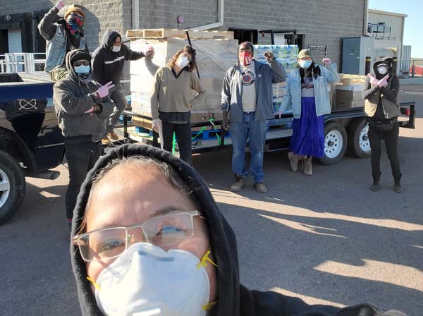 New Mexico Navajo-Hopi COVID relief team volunteers picking up supplies on April 10th, 2020 in Gallup NM for distribution to elders and vulnerable families. Photo by Janene Yazzie.