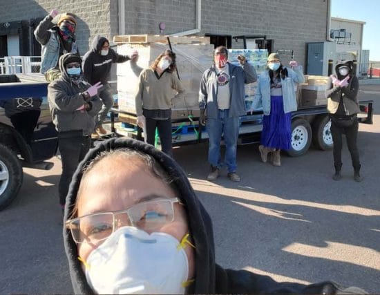 New Mexico Navajo-Hopi COVID relief team volunteers picking up
supplies on April 10th, 2020 in Gallup NM for distribution to elders and
vulnerable families. Photo by Janene Yazzie