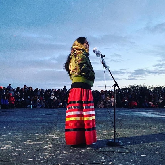 Morning Star Gali, Pit River Tribe and IITC’s California Tribal and Community Liaison, addressed the epidemic of Missing and Murdered Indigenous Women in California and the links to demeaning and racist place names at IITC’s annual Sunrise Gathering on Alcatraz, November 28, 2019